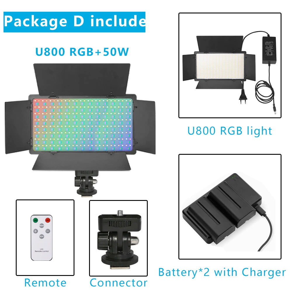 U800 RGB Photo Light LED Photo Studio Light Camera Phone Video Recroding RGB Panel Lamp LED Vdieo Light for YOUTUBE Tiktok LIVE