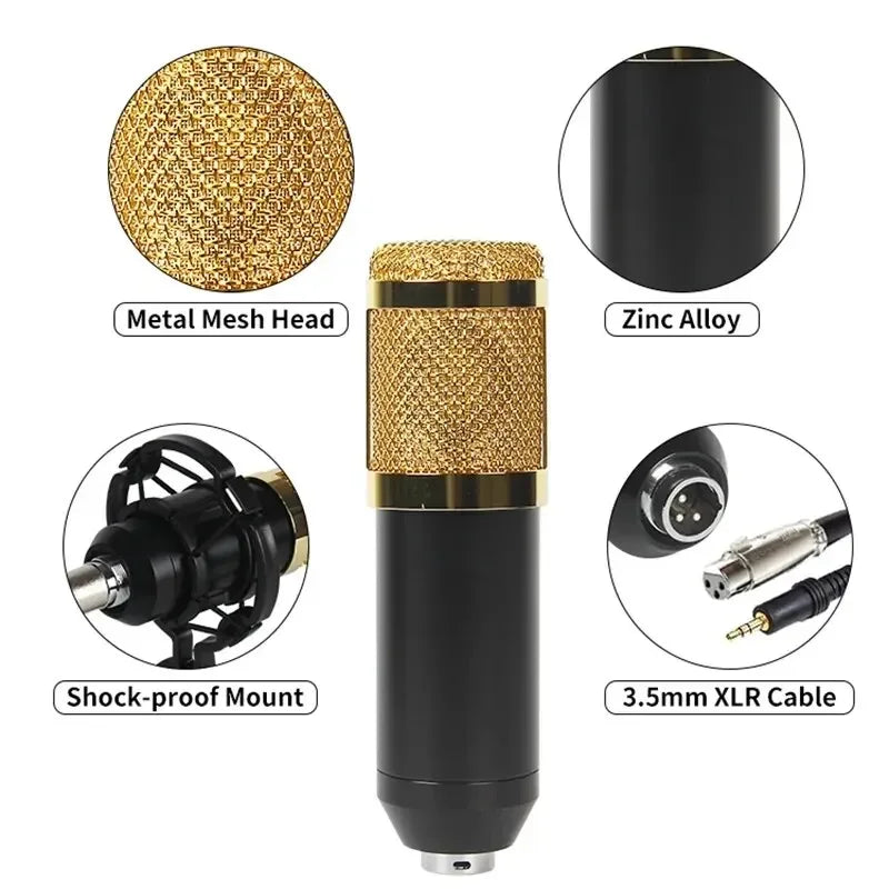 BM800 V8 Sound Card Set Professional Audio Condenser Mic Studio Singing Microphone for Karaoke Podcast Recording Live Streaming