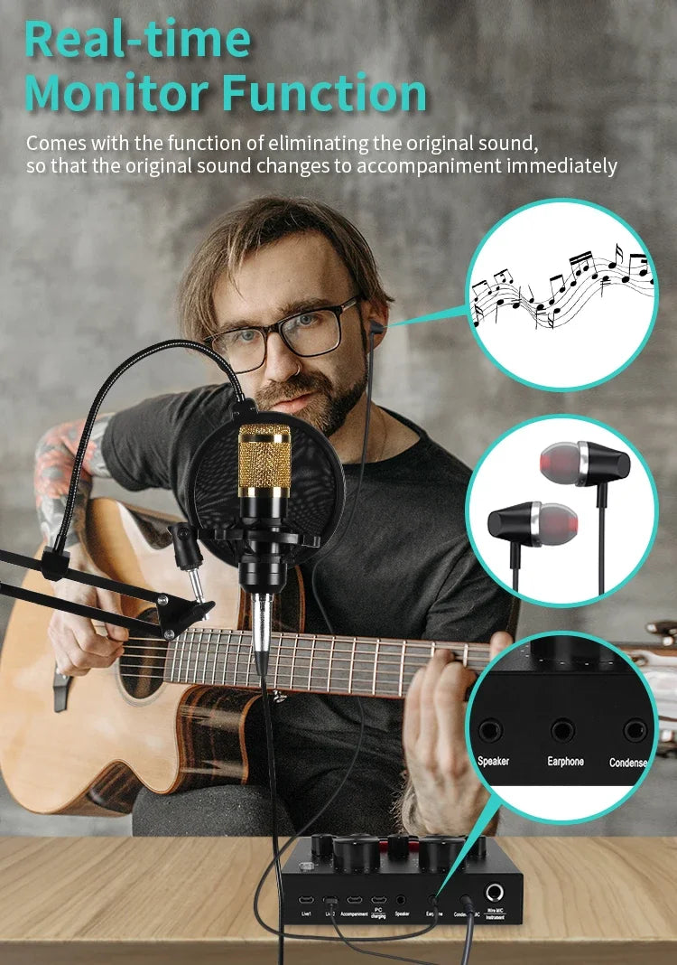 BM800 V8 Sound Card Set Professional Audio Condenser Mic Studio Singing Microphone for Karaoke Podcast Recording Live Streaming