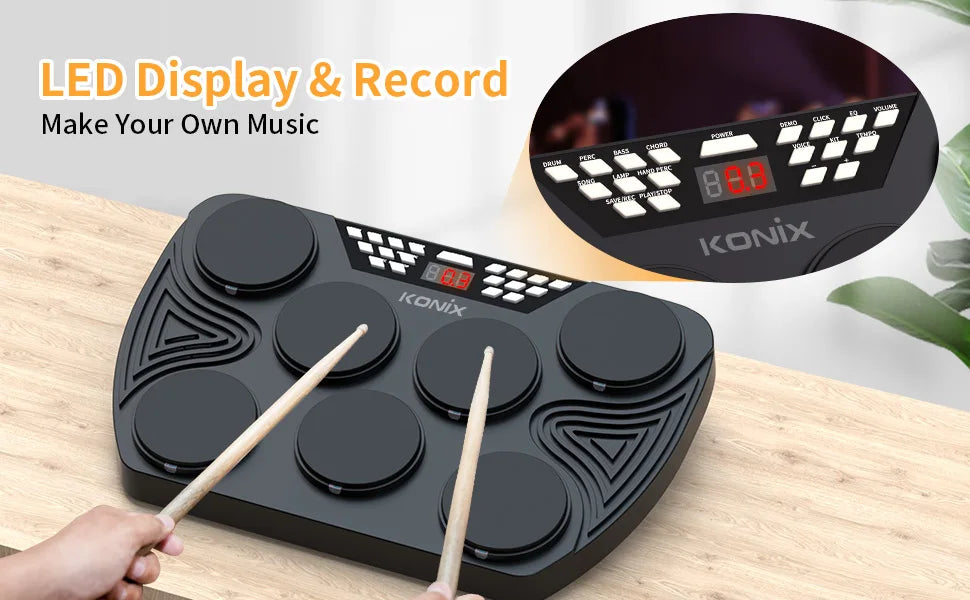 Portable Electronic Drum Kit, Desktop Electric Drum Kit, 7 Pad, Digital Drum Pad Machine