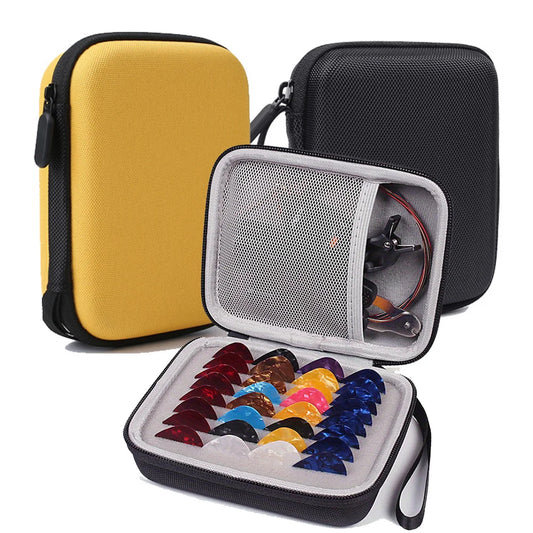 Portable Guitar Pick Holder Case Box with Pick Slot Black Yellow Guitar Capo Tuner Strings Storage Pouch Bag Guitarra Parts