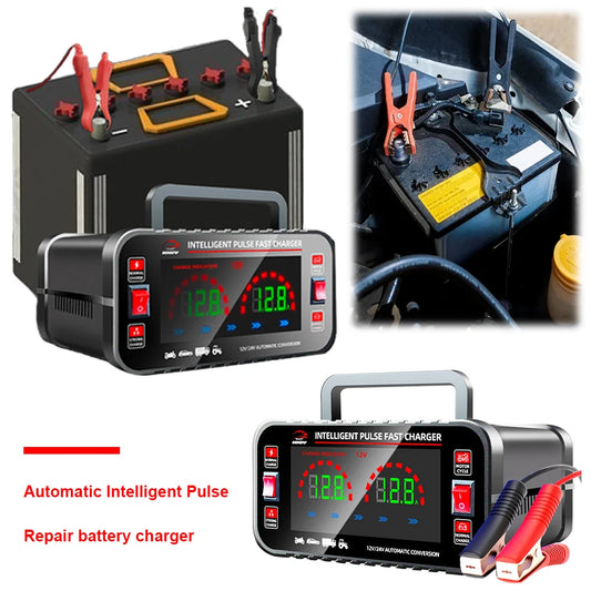 12/24V Fully Automatic Car Battery Charger Intelligent Pulse Repair Car Battery Charger Motorcycle Battery Fast Charging Device