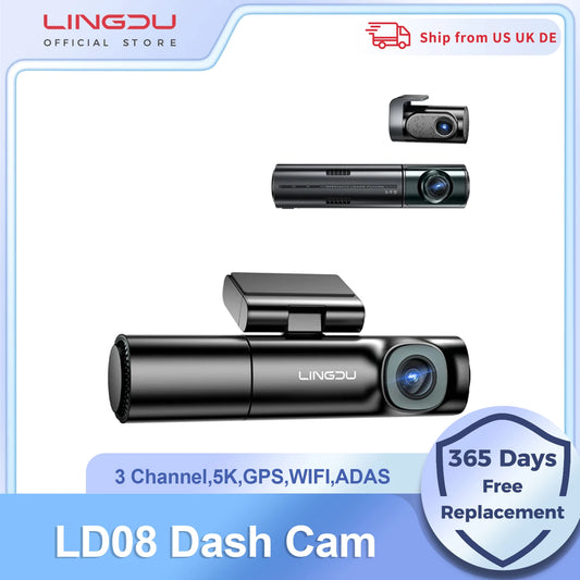 LINGDU 5K Dash Cam LD08 Dashcam Car DVR with 128GB eMMC ADAS Car Camera 5GHz WiFi GPS Video Recorder EN Voice Control Black Box