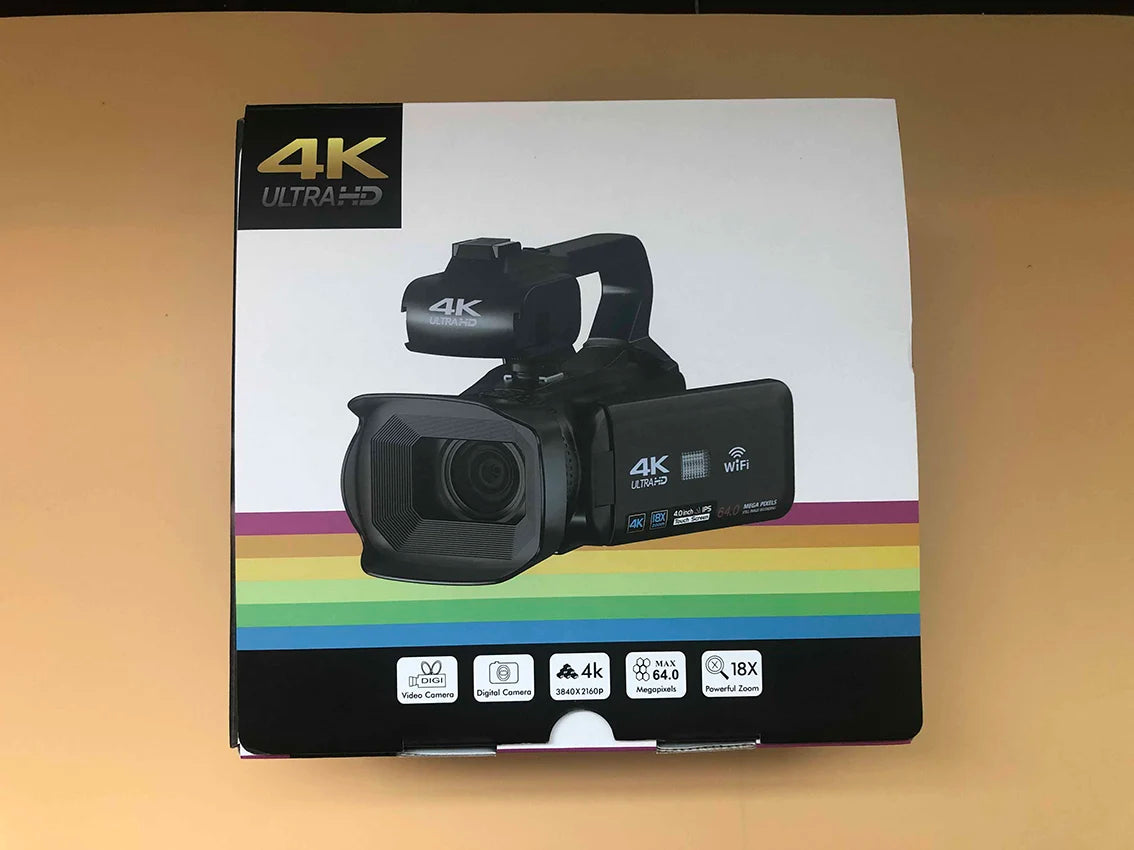 Professional Video Camcorder 4K Auto Focus Vlogging Camera for YouTube 64MP 60FPS WiFi Webcam 4" Touch Screen 18X Digita