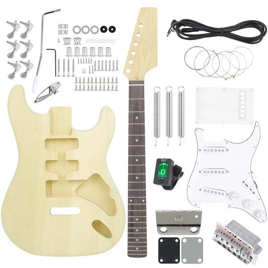 DIY ELectric Guitar Kit ST 6 Strings 22 Frets Maple Body ELectric Guitarra With Strings Tunert Cable Guitar Parts & Accessories