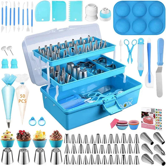 Cake Decorating Mouth Set with Three-Layer Storage, Blue Folding Gift Box, Baking Accessories Tools, 115Pcs