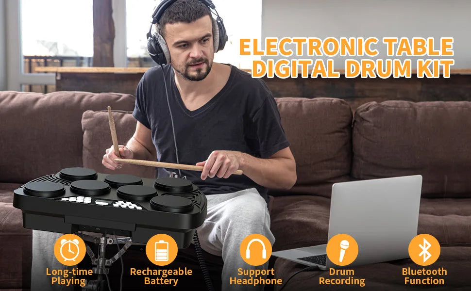 Portable Electronic Drum Kit, Desktop Electric Drum Kit, 7 Pad, Digital Drum Pad Machine