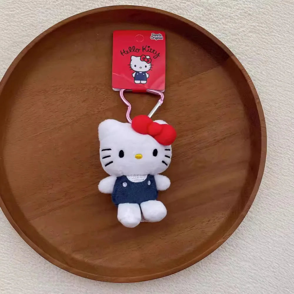 10cm Sanrio Hello Kitty Plush Doll Keychain Love Shaped Buckle Schoolbag Pendant Car Keyring Hanging Ornament Toy Birthday Gift