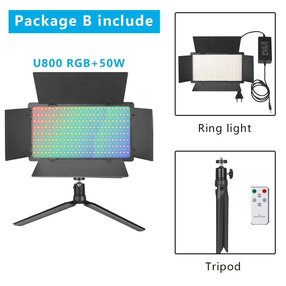 U800 RGB Photo Light LED Photo Studio Light Camera Phone Video Recroding RGB Panel Lamp LED Vdieo Light for YOUTUBE Tiktok LIVE