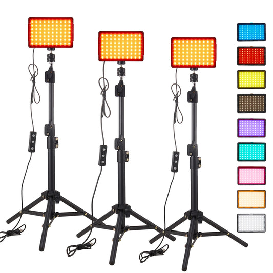 3pack LED 9Color Filter Studio Streaming Lights Photography Video Lighting Kit Photo Lights for Video Recording Photography Came