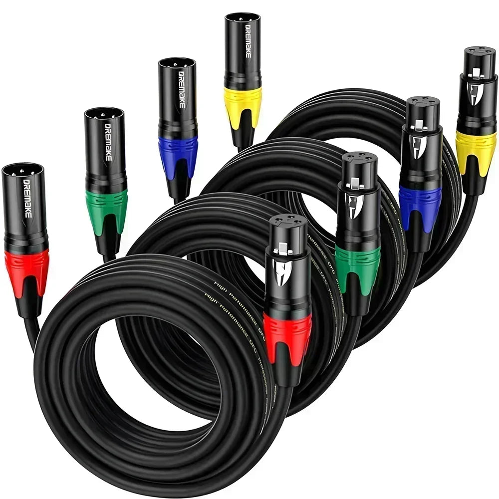 XLR Audio Cable 4-Pack Male To Female Microphone Cable 3-Pin Balanced XLR Cord for Mic Mixer Speaker System Radio Station