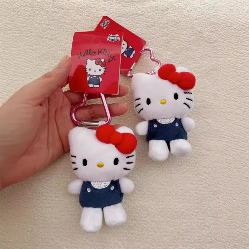 10cm Sanrio Hello Kitty Plush Doll Keychain Love Shaped Buckle Schoolbag Pendant Car Keyring Hanging Ornament Toy Birthday Gift